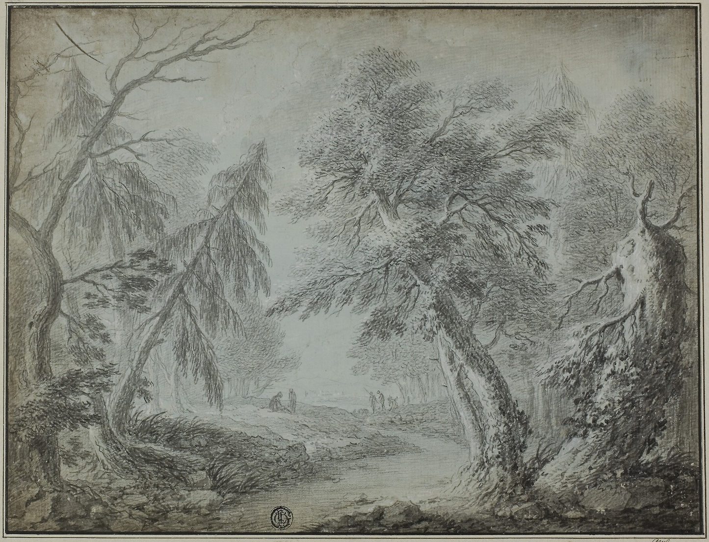 Forest with Stream and Figures - Possibly Jean Baptiste Pillement (French, 1719/28-1808), Poster Print Wall Art
