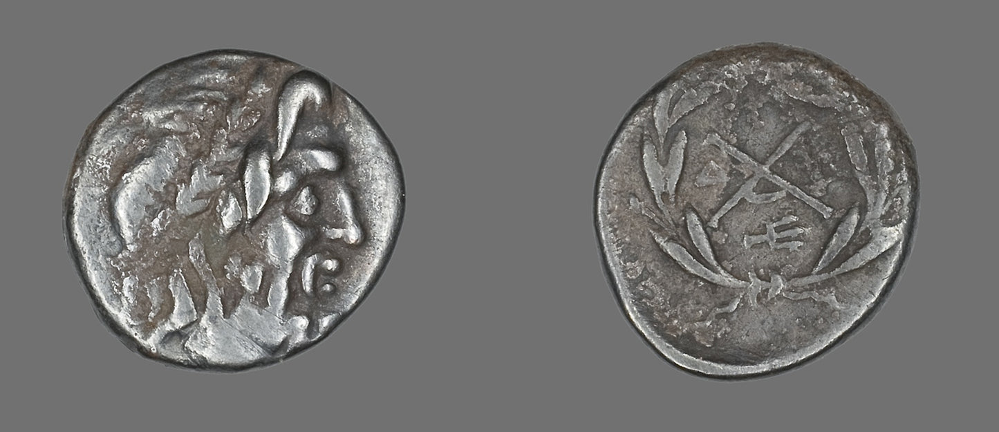 Hemidrachm (Coin) Depicting the God Zeus Amarios - Greek, minted in Mantineia, Poster Print Wall Art