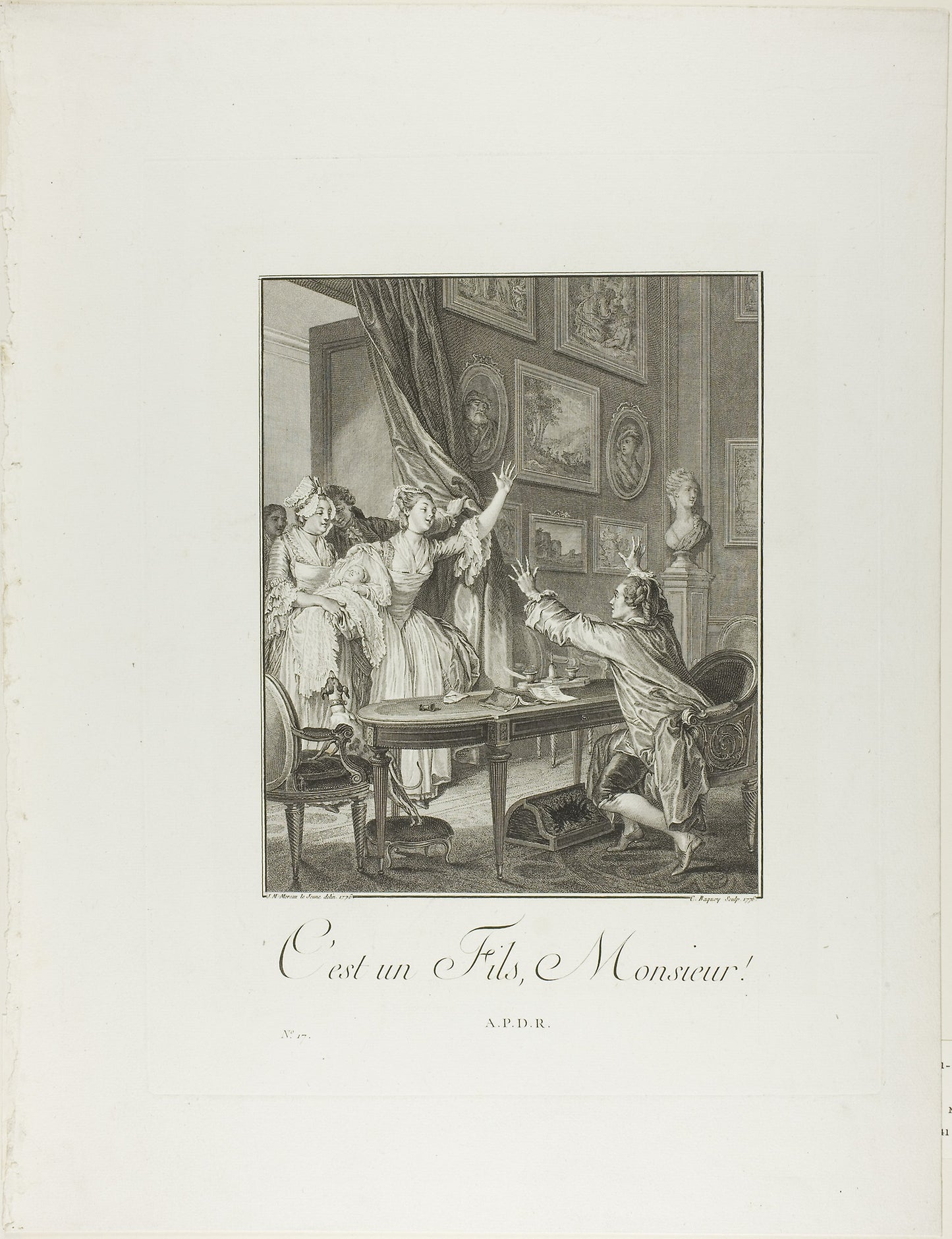 It's a Boy!, from Monument du Costume Physique et Moral de la fin du Dix-huitième siècle - Jean Charles Baquoy (French, 1721-1777), Poster Print Wall Art