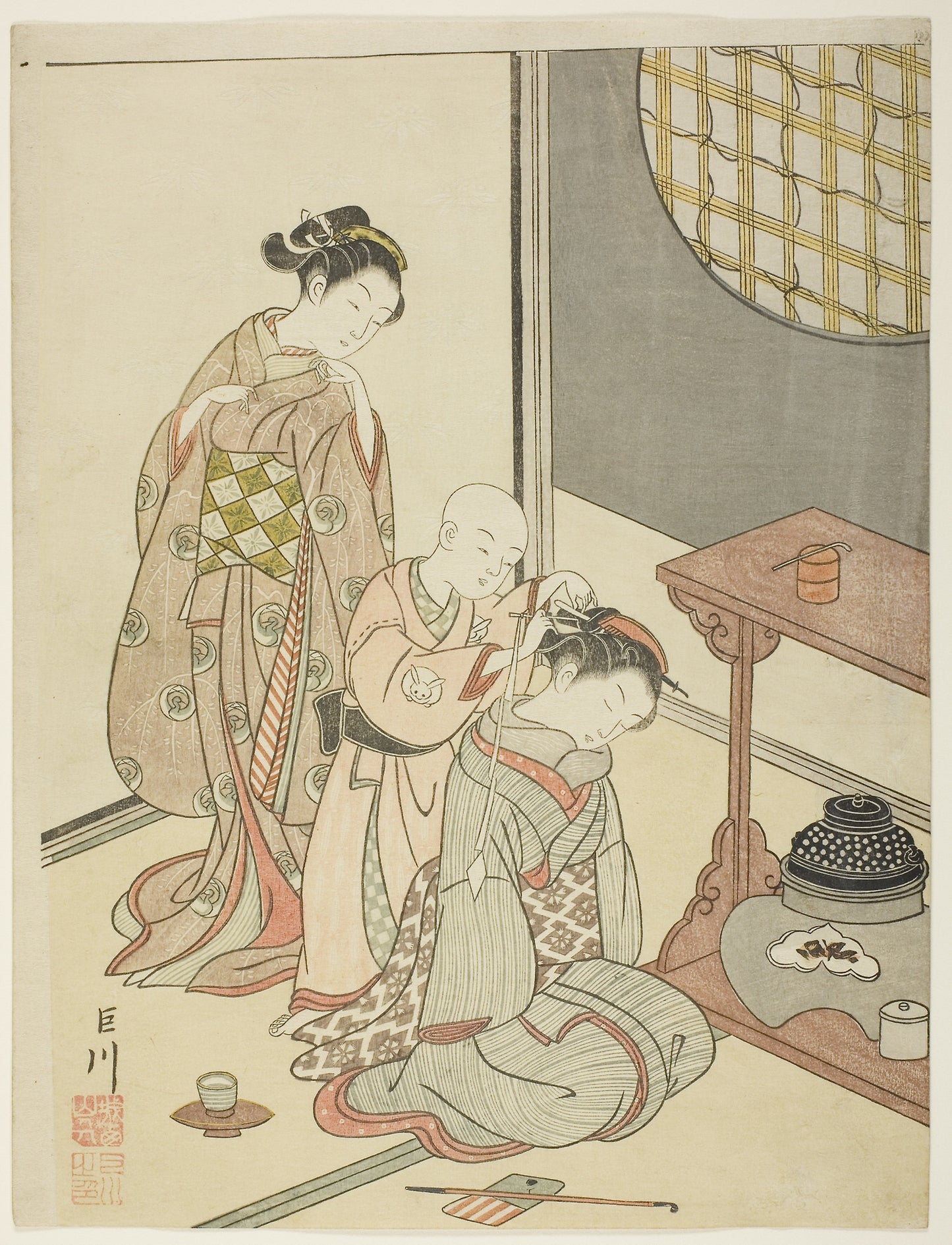 Night Rain of the Tea Stand (Daisu no yau), from the series "Eight Views of the Parlor (Zashiki hakkei)" - Suzuki Harunobu ?? ?? , Poster Print Wall Art
