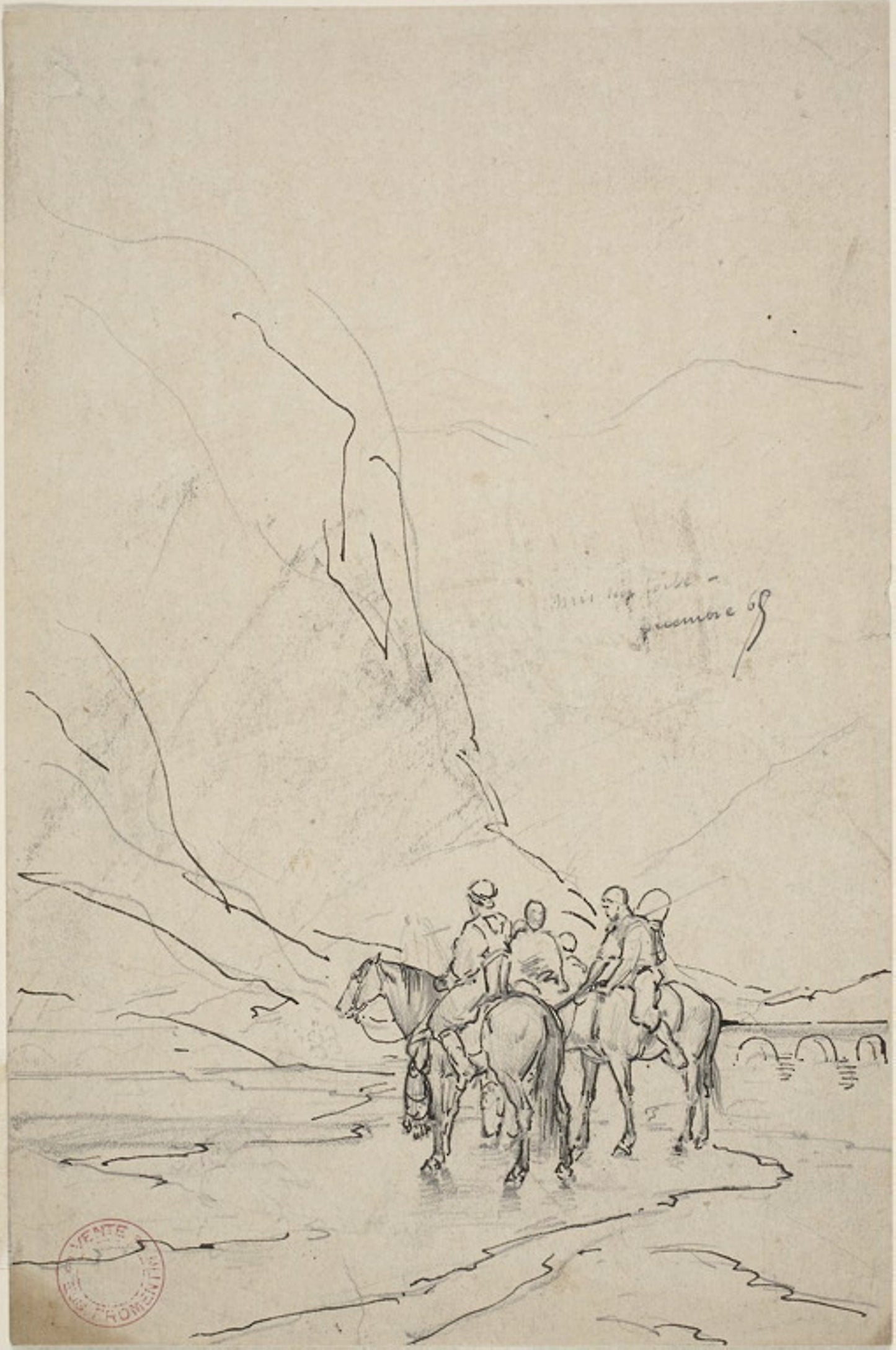 Men on Horseback Beside River - Eugène Fromentin, Poster Print Wall Art