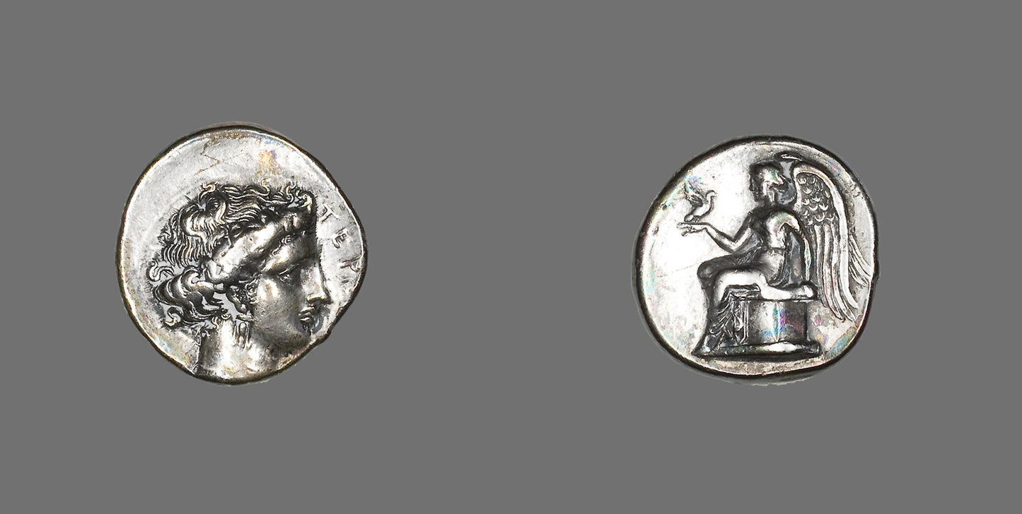 Stater (Coin) Depicting the Nymph Terrina - Greek, minted in Terina, Bruttium, Italy, Poster Print Wall Art