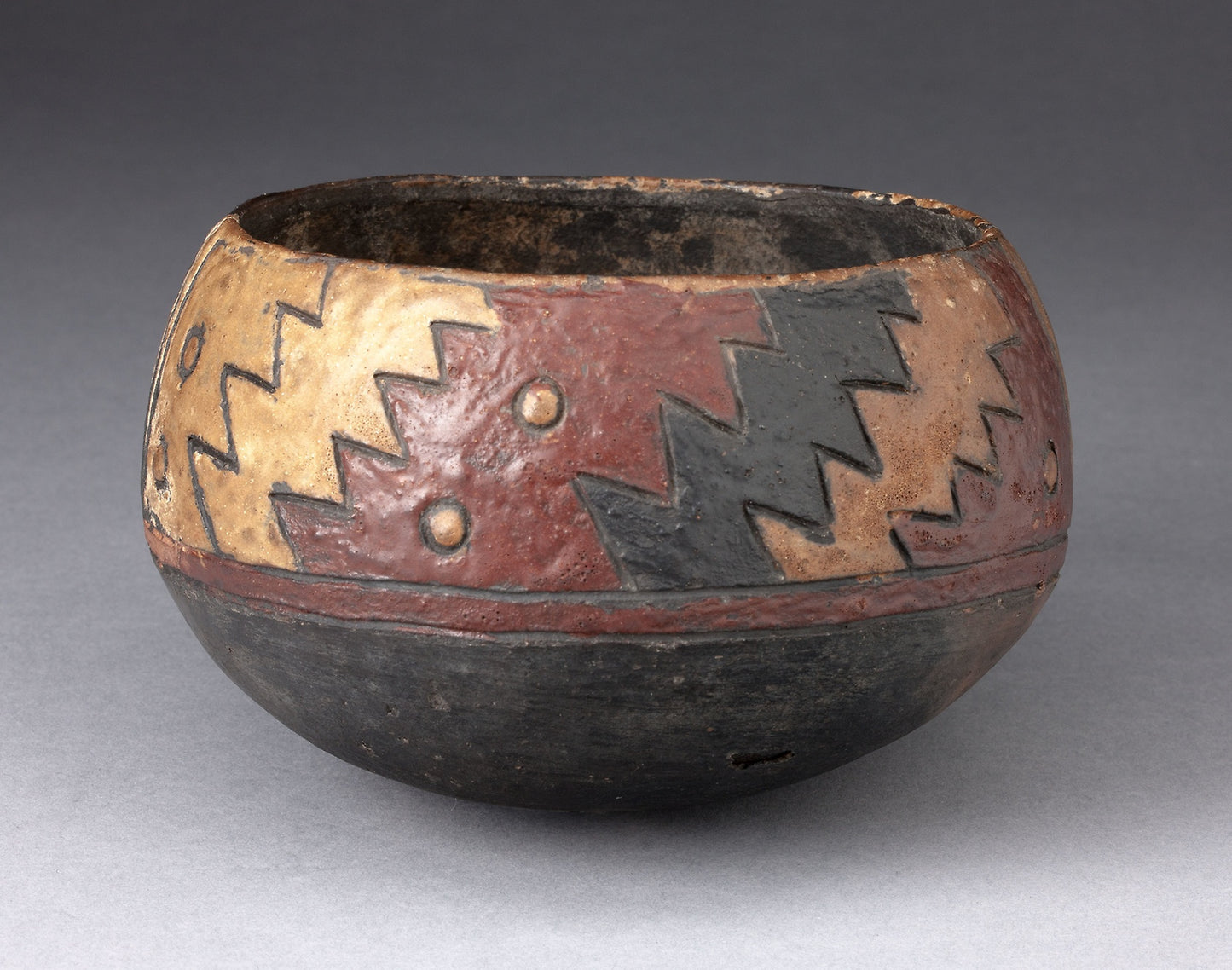 Bowl with Thickly-Painted Polychrome Zigzag Motif - Paracas, Poster Print Wall Art