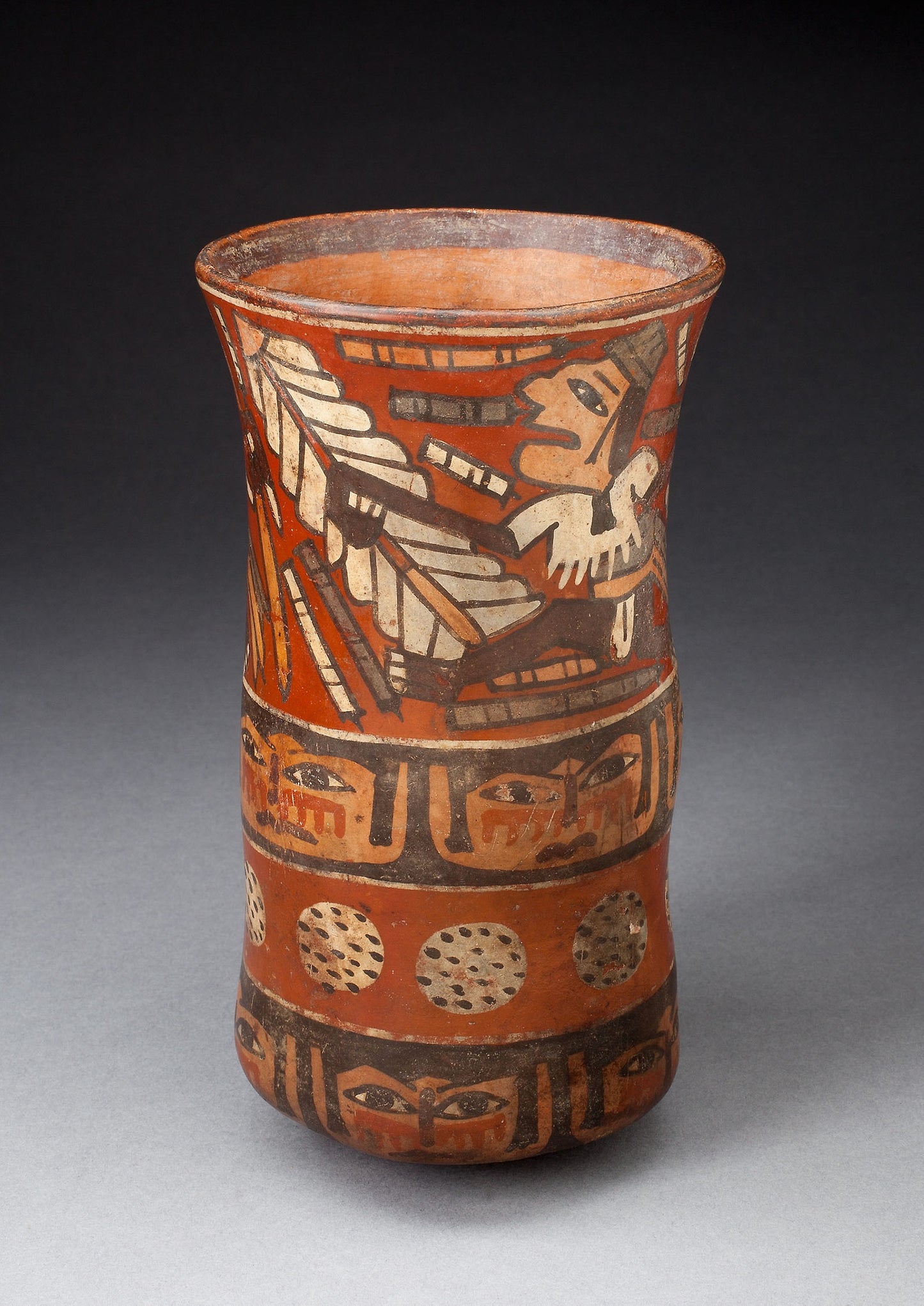 Beaker Depicting Rows of Figures with Weapons and Band of Human Faces - Nazca, Poster Print Wall Art
