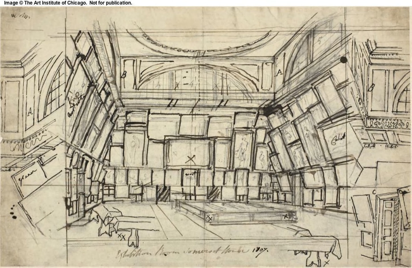 Study for Exhibition Room, Somerset House, from Microcosm of London - Augustus Charles Pugin, Poster Print Wall Art