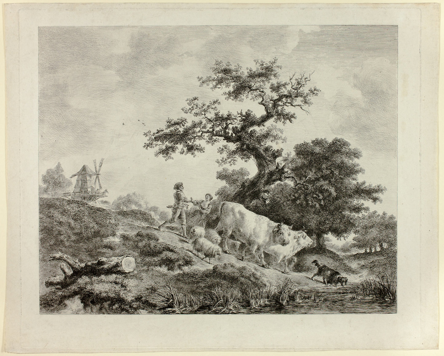 Landscape with Windmill, Young Man and Girl, and Two Oxen - Dominique-Vivant Denon (French, 1747-1825), Poster Print Wall Art