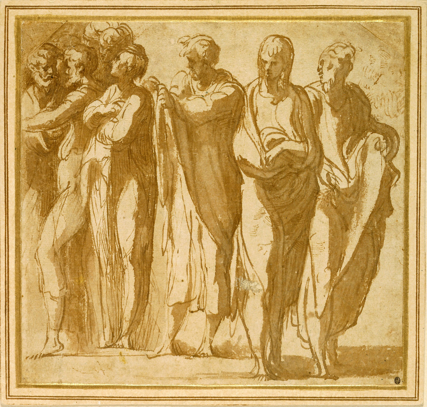 Group of Nine Standing Figures - Francesco Mazzola, called Parmigianino, Poster Print Wall Art