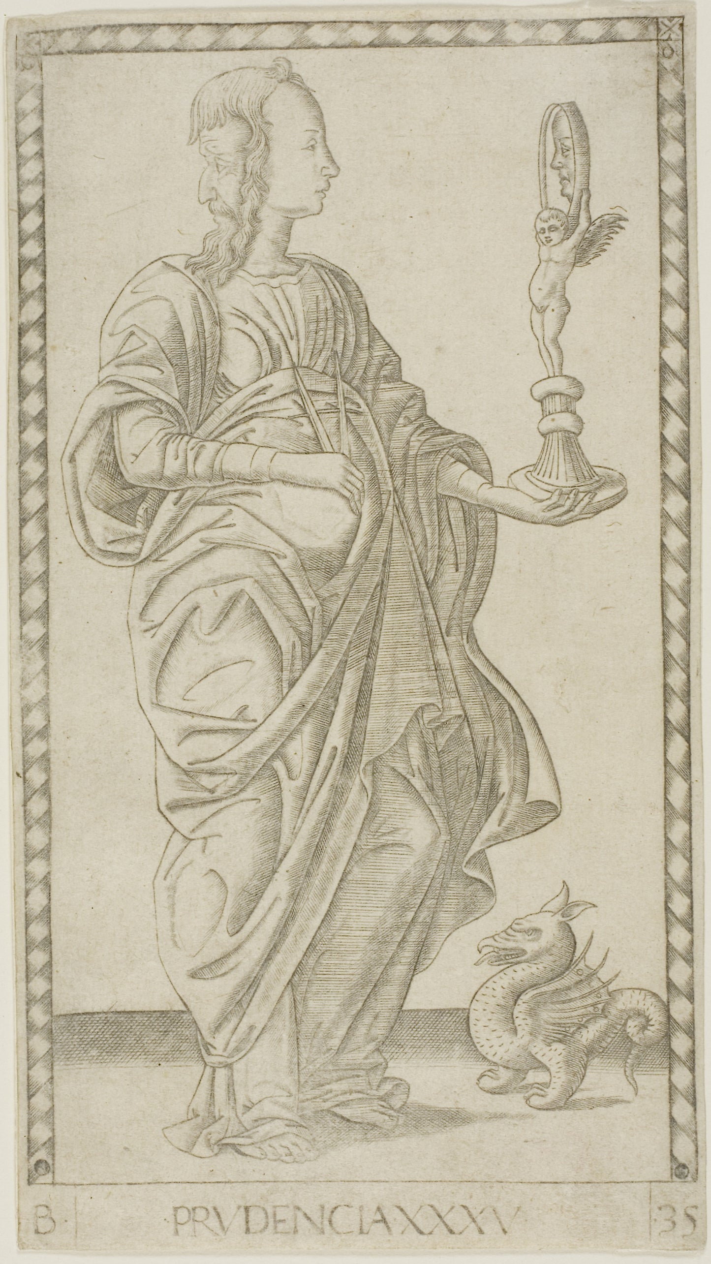 Prudence, plate 35 from Genii and Virtues - Master of the E-Series Tarocchi, Poster Print Wall Art