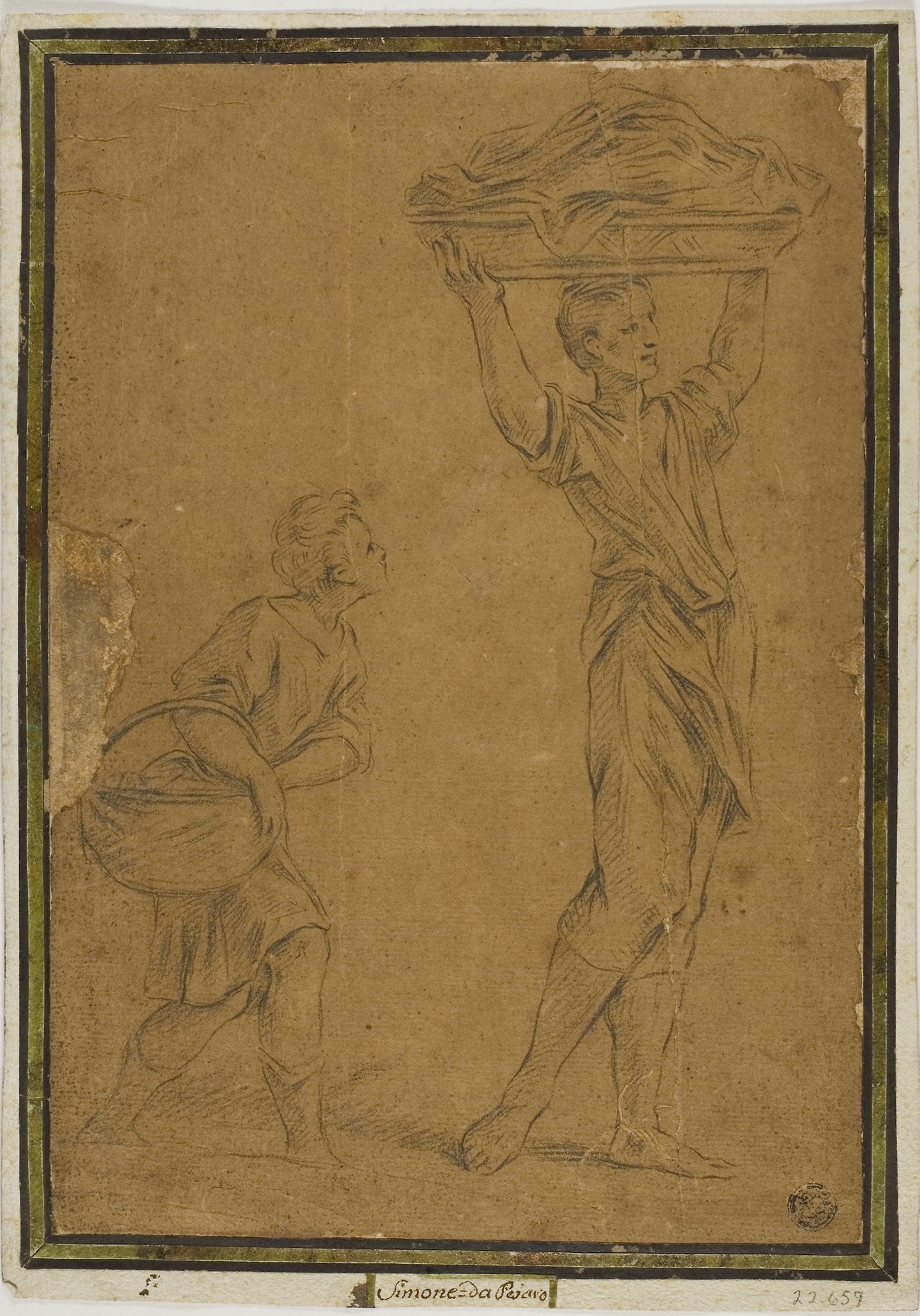 Two Boys Carrying Baskets - After Giuseppe Maria Mitelli, Poster Print Wall Art