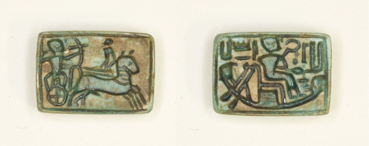 Plaque - King in Chariot Shoots Enemy/King Seated in the Barque of Amun - Egyptian, Poster Print Wall Art