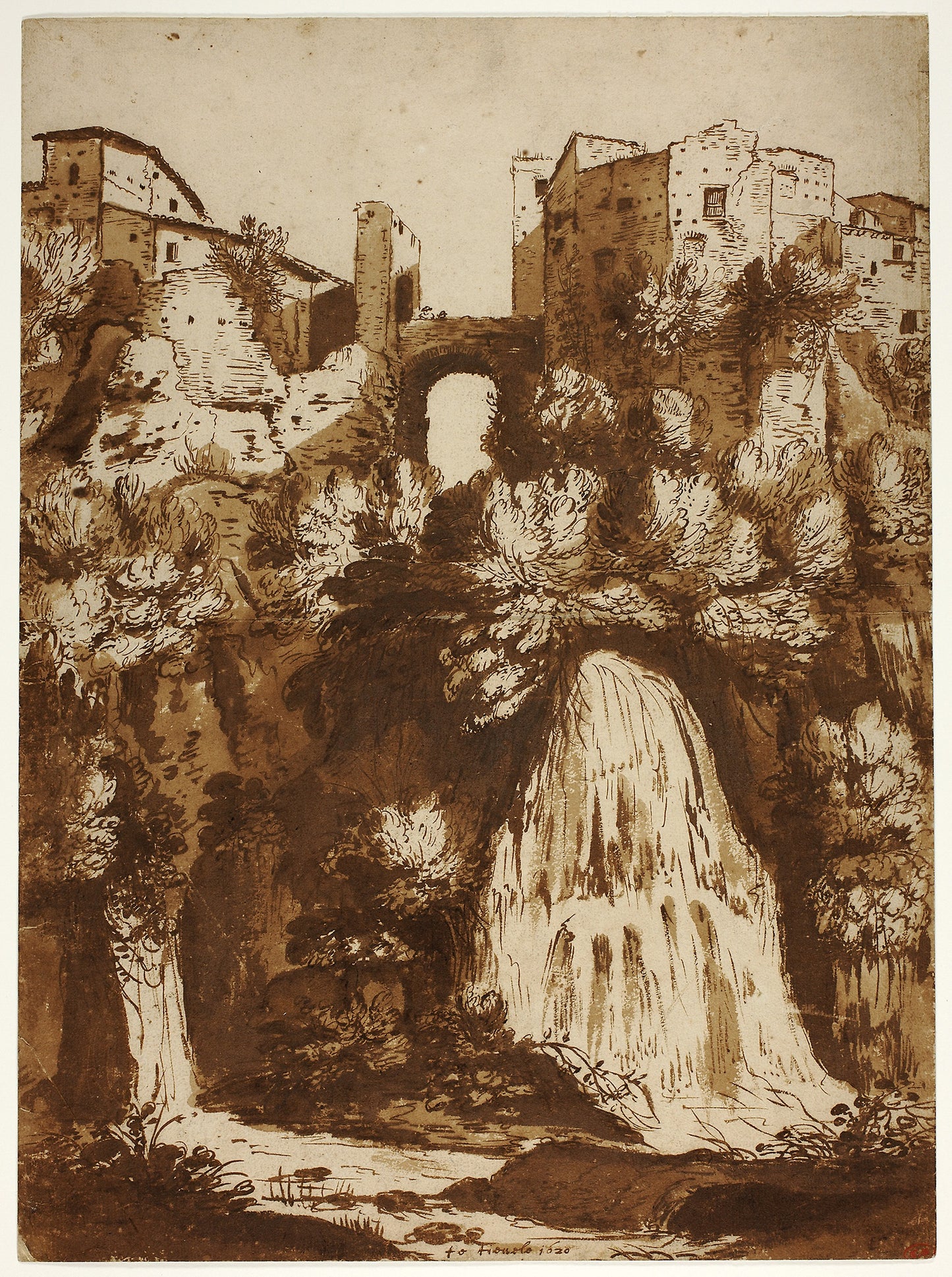 View of Tivoli with the Bridge Over the Anio Waterfall - Cornelis van Poelenburch, Poster Print Wall Art