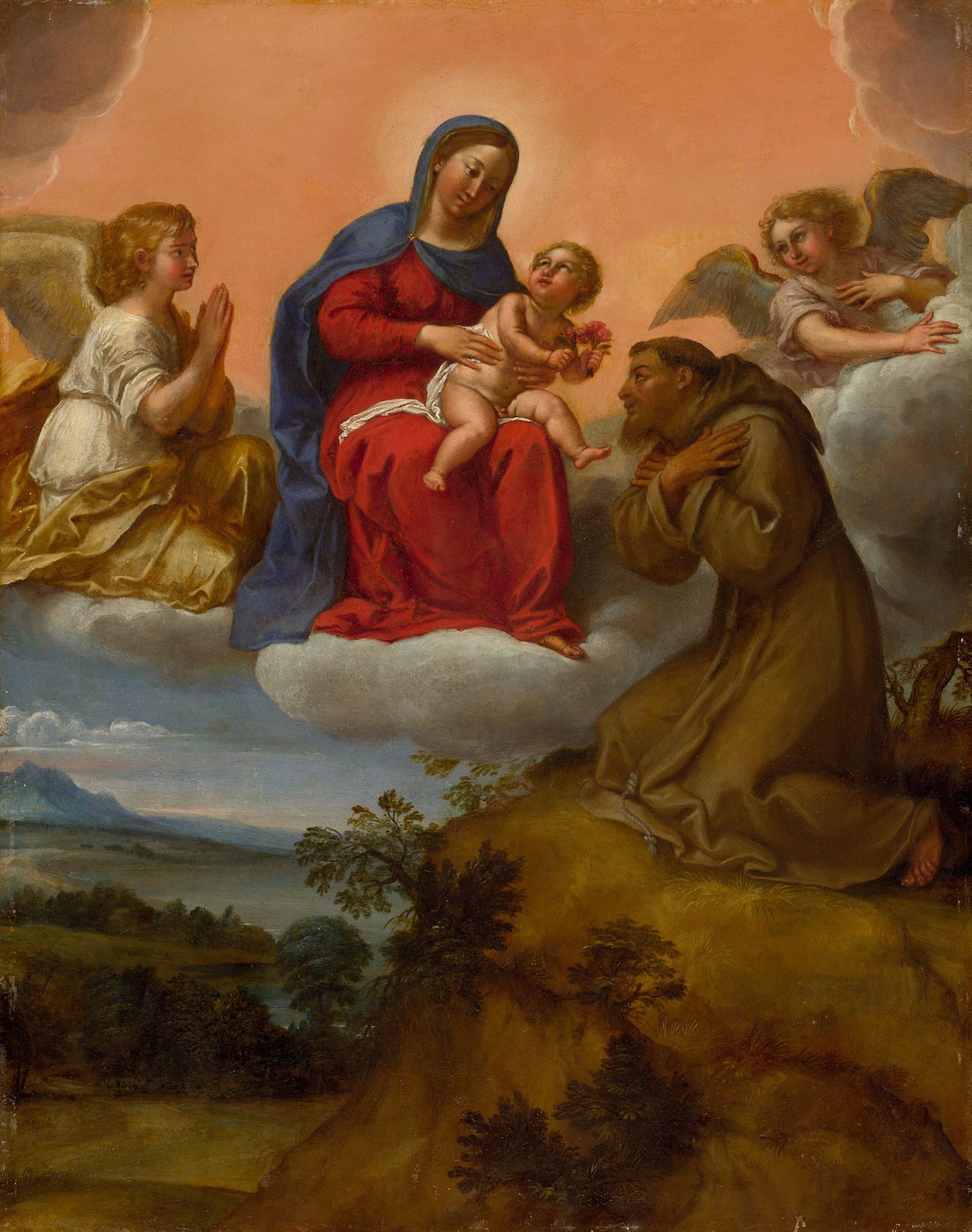 Virgin and Child Adored - Saint Francis - Francesco Albani, Poster Print Wall Art
