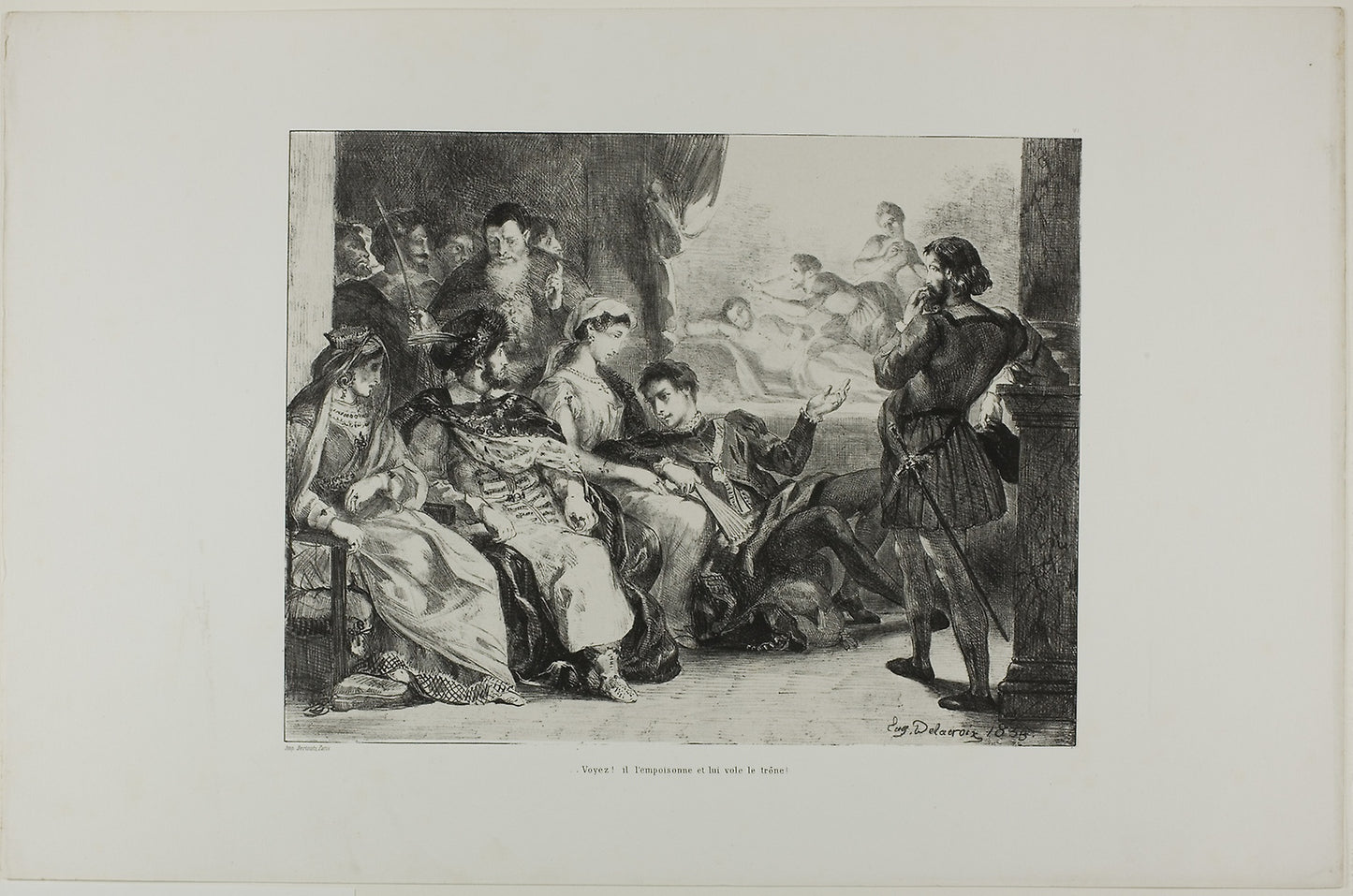 Hamlet Makes the Players Enact the Poisoning of His Father, plate 7 from Hamlet - Eugène Delacroix, Poster Print Wall Art