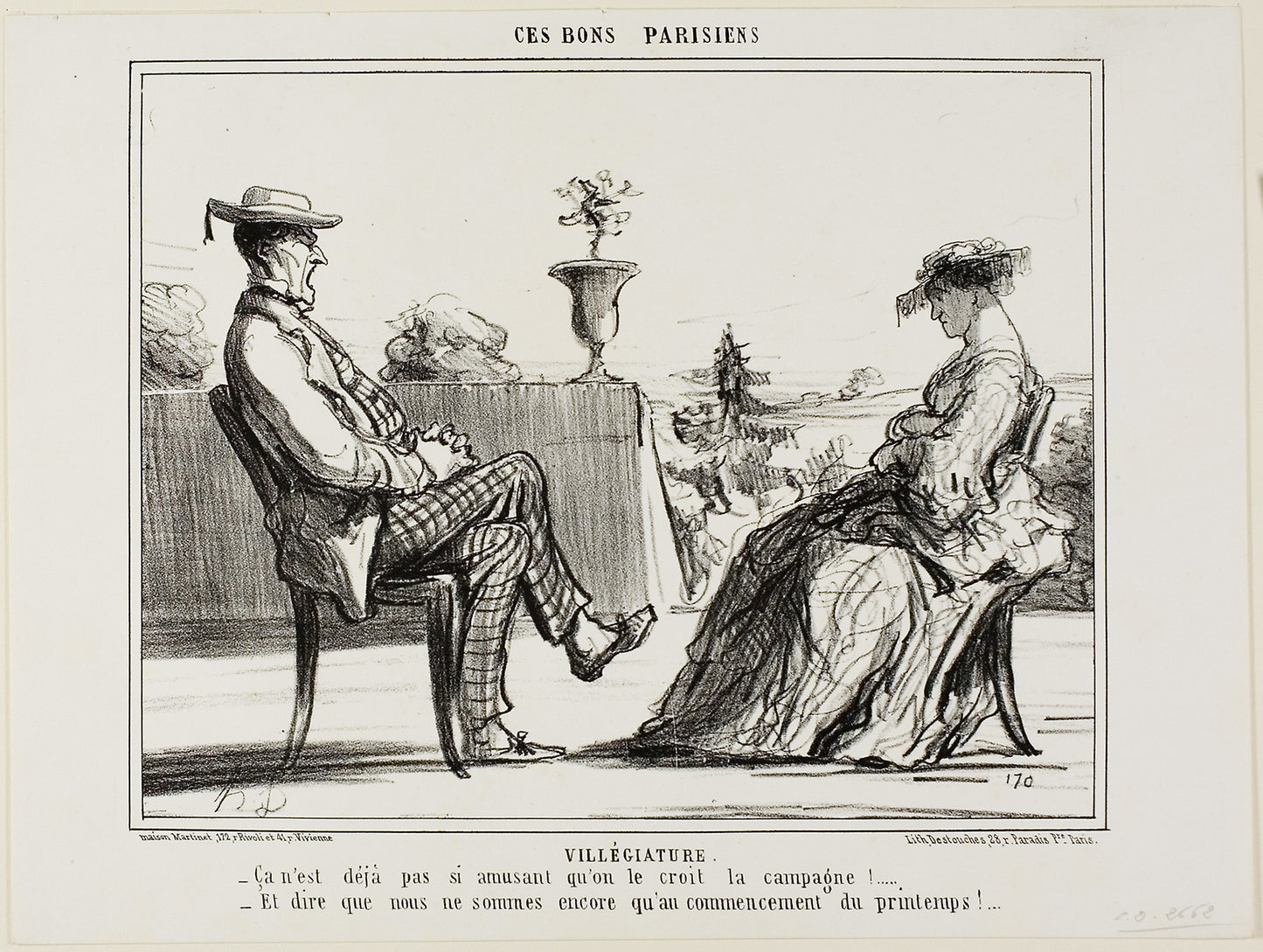 Holiday in the Country. “- Life in the country really isn't all that entertaining, as they all say. - And to think that spring has only just begun,” plate 14 from Ces Bons Parisiens - Honoré Victorin Daumier, Poster Print Wall Art