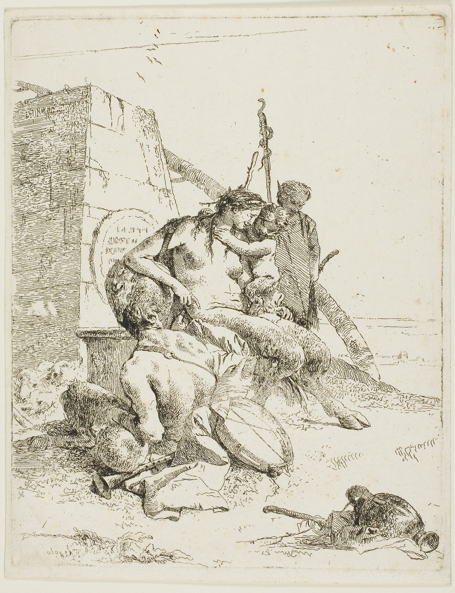 Satyr Family with the Obelisk, from Scherzi - Giambattista Tiepolo, Poster Print Wall Art