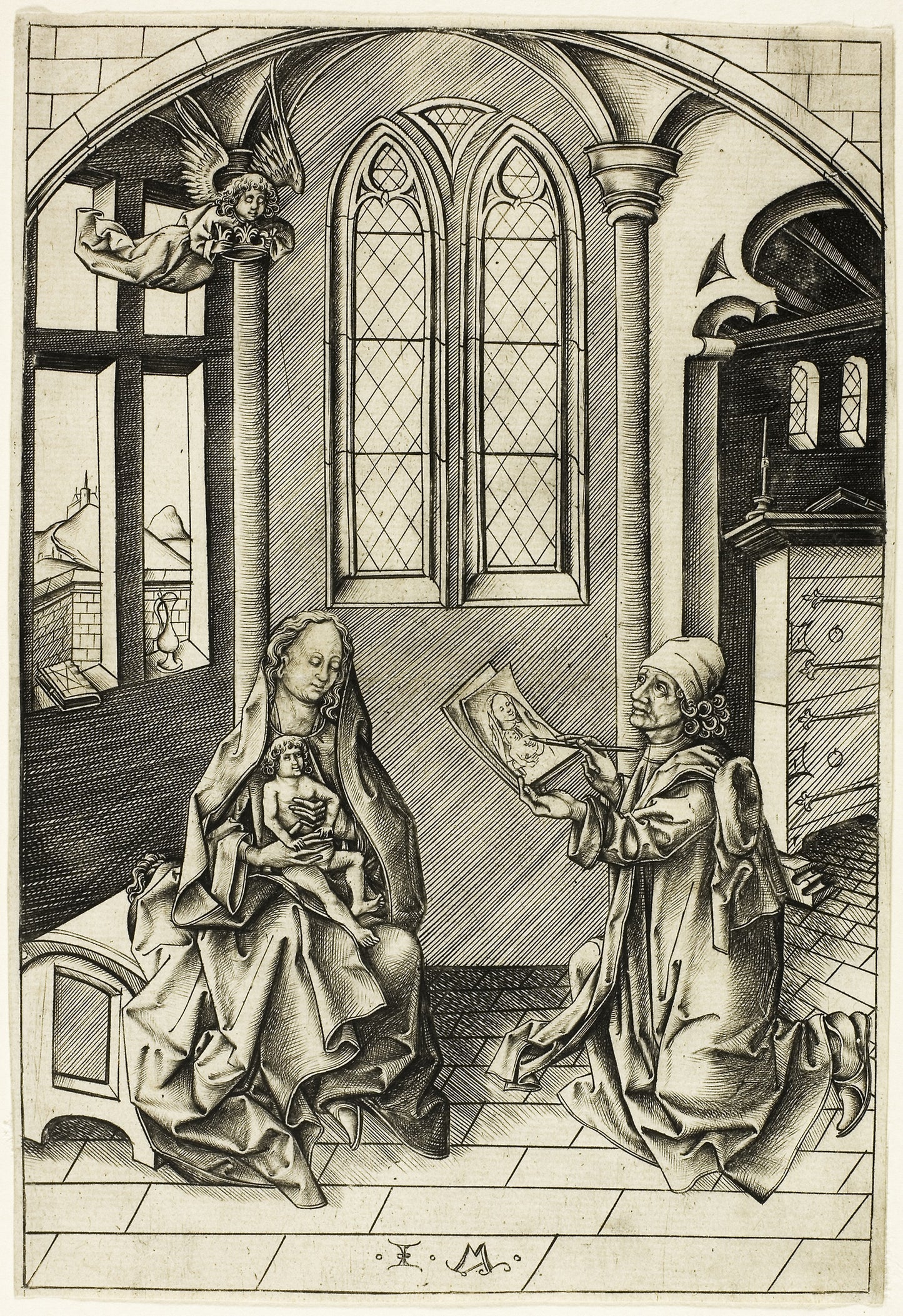 St. Luke Portraying the Madonna - Israhel van Meckenem, Poster Print Wall Art