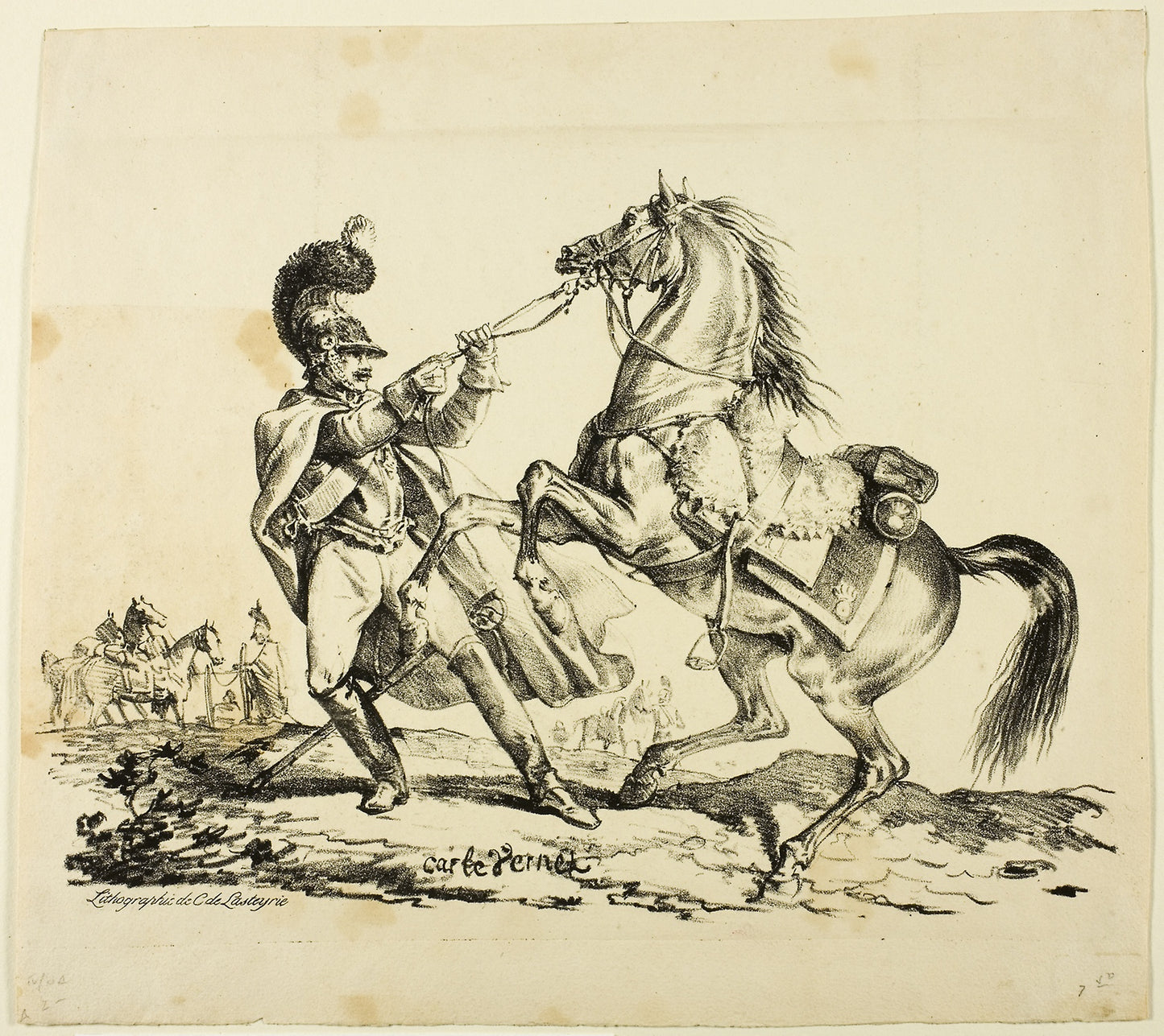 Cuirassier on Foot Restraining His Rearing Horse - Carle Vernet (French, 1758-1836), Poster Print Wall Art