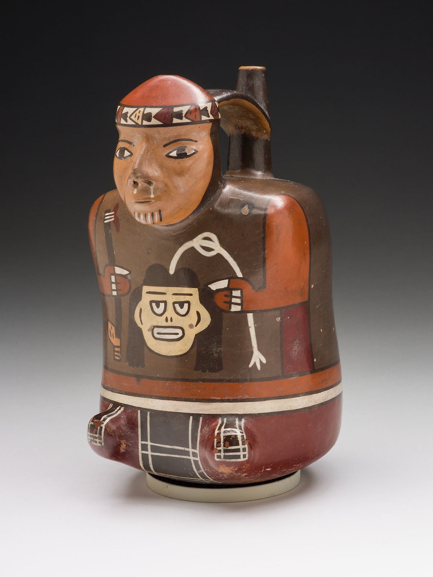 Vessel in the Form of a Warrior Holding a Trophy Head and Dart Throwers - Nazca, Poster Print Wall Art