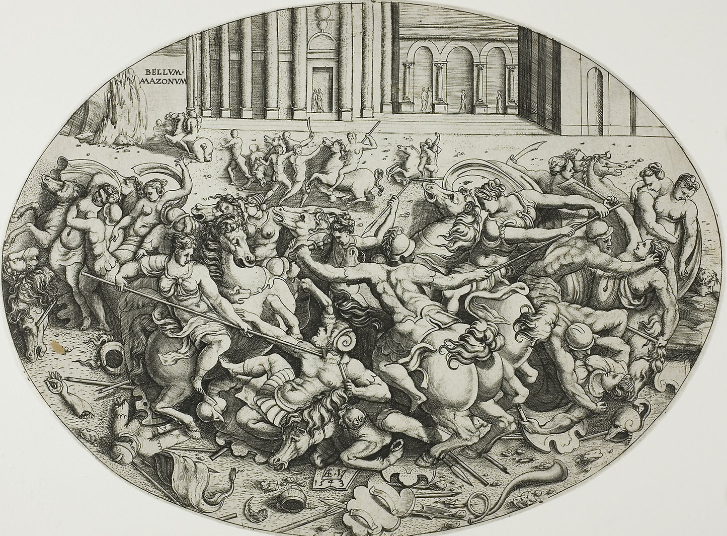 The Battle of the Amazons - Enea Vico , Poster Print Wall Art