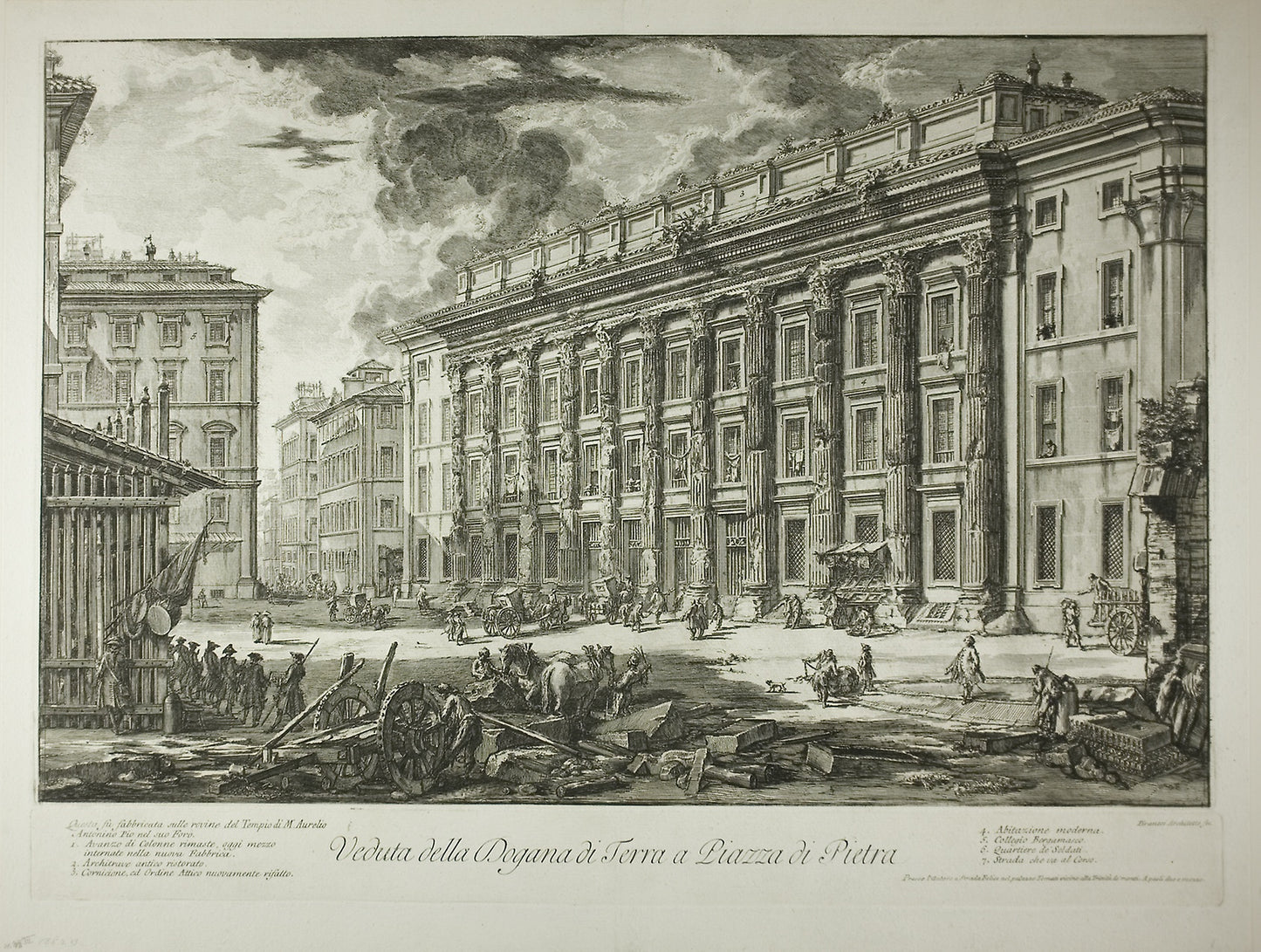 View of the Customs House in Piazza di Pietra, which was built within the ruins of the Temple of Marcus Aurelius Antoninus Pius in his Forum, from Views of Rome - Giovanni Battista Piranesi, Poster Print Wall Art