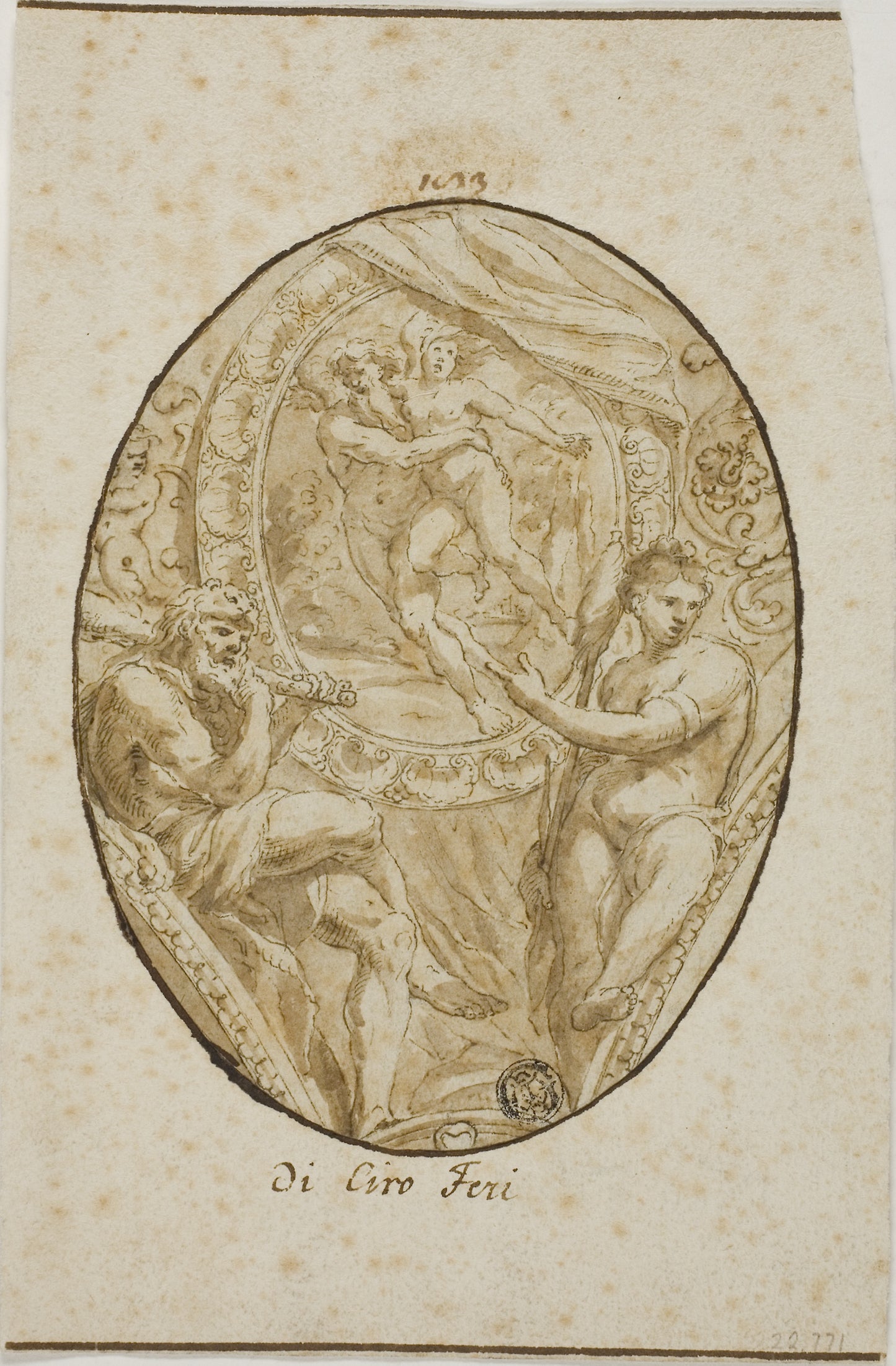 Spandrel with Rape of Orytheia Flanked - Hercules and Omphale - Possibly after Ciro Ferri, Poster Print Wall Art