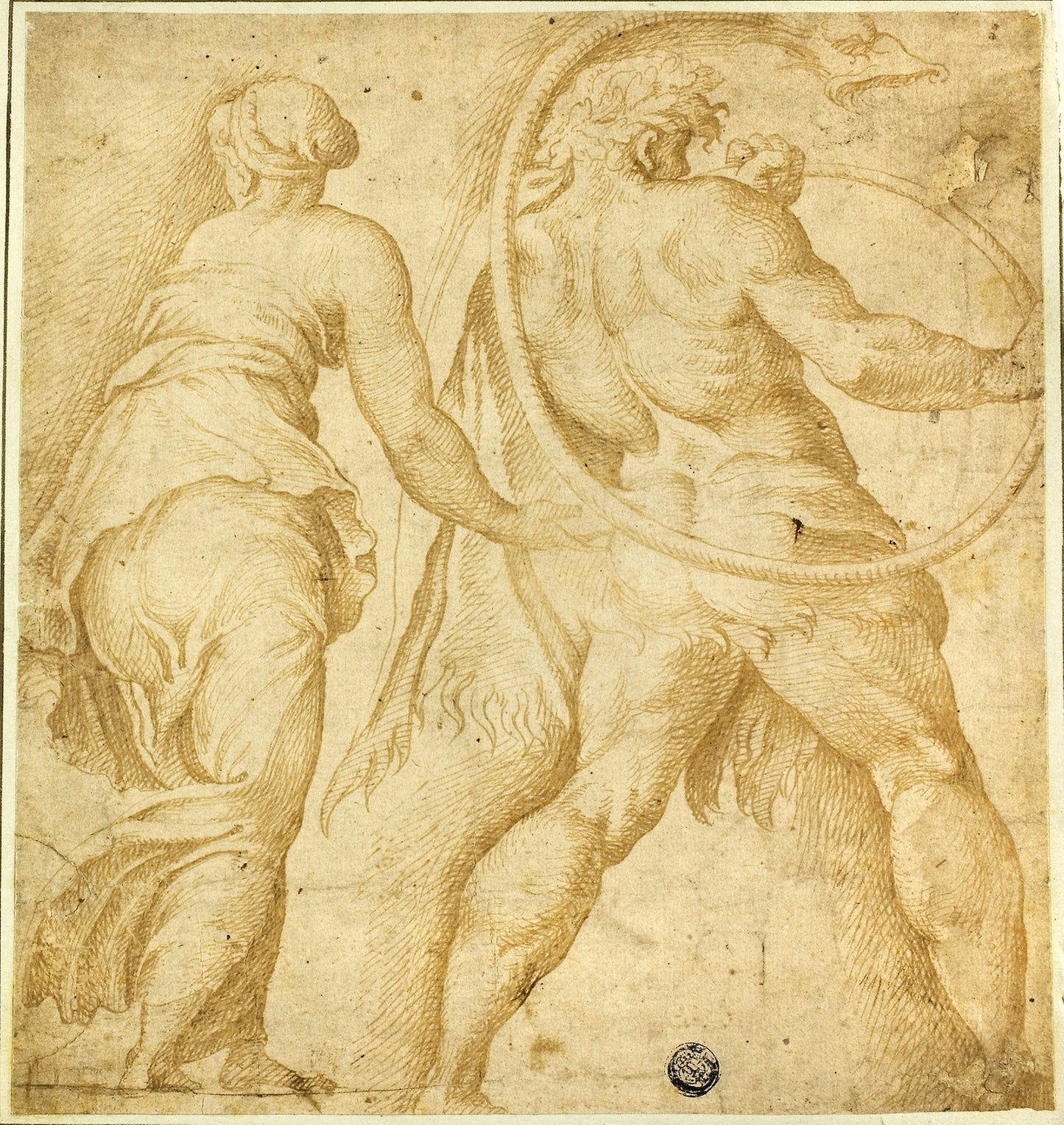 Woman Turning Left; Male Nude Blowing Trumpet - After Polidoro Caldara, called Polidoro da Caravaggio, Poster Print Wall Art