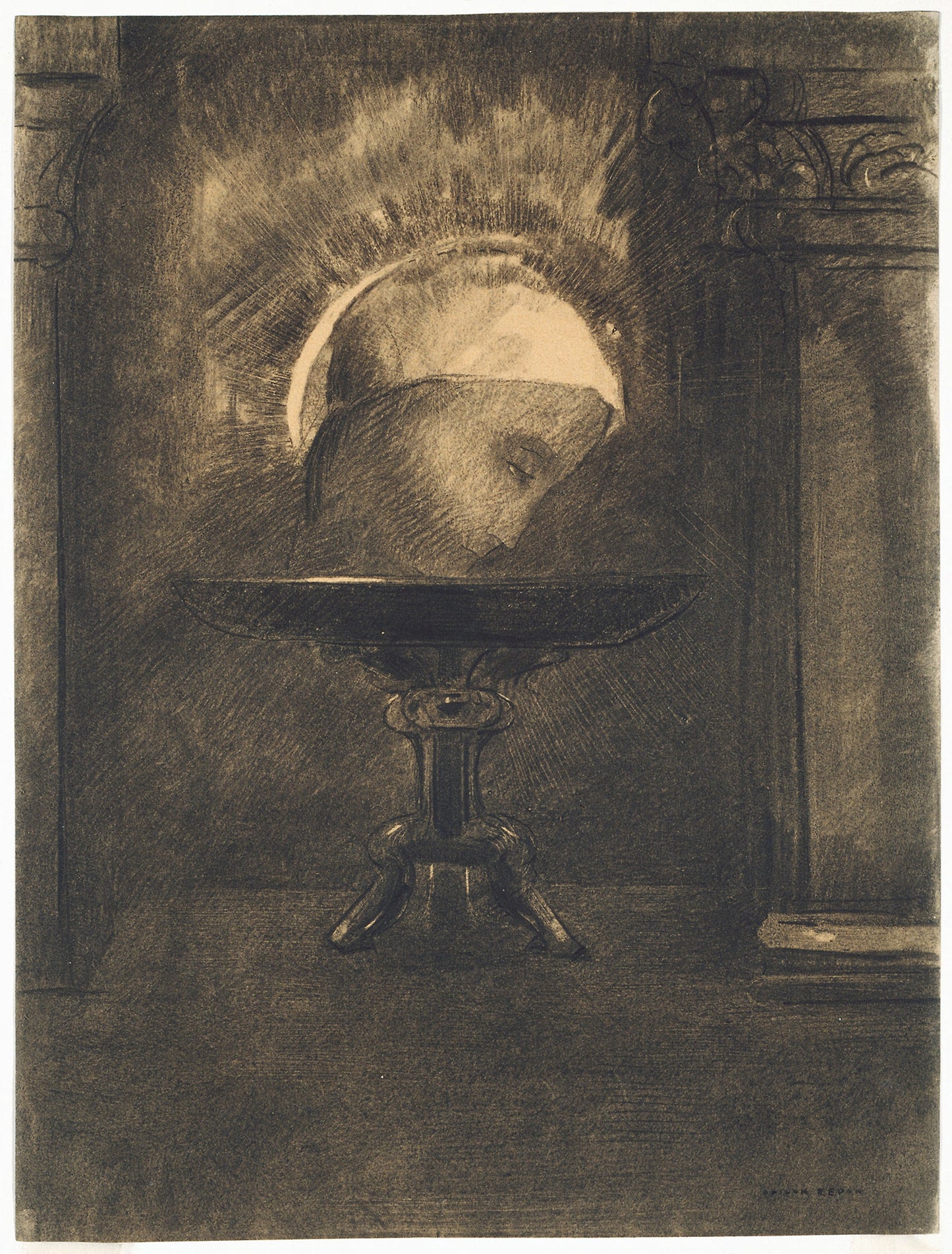 Head Wearing a Phrygian Cap, on a Salver - Odilon Redon, Poster Print Wall Art