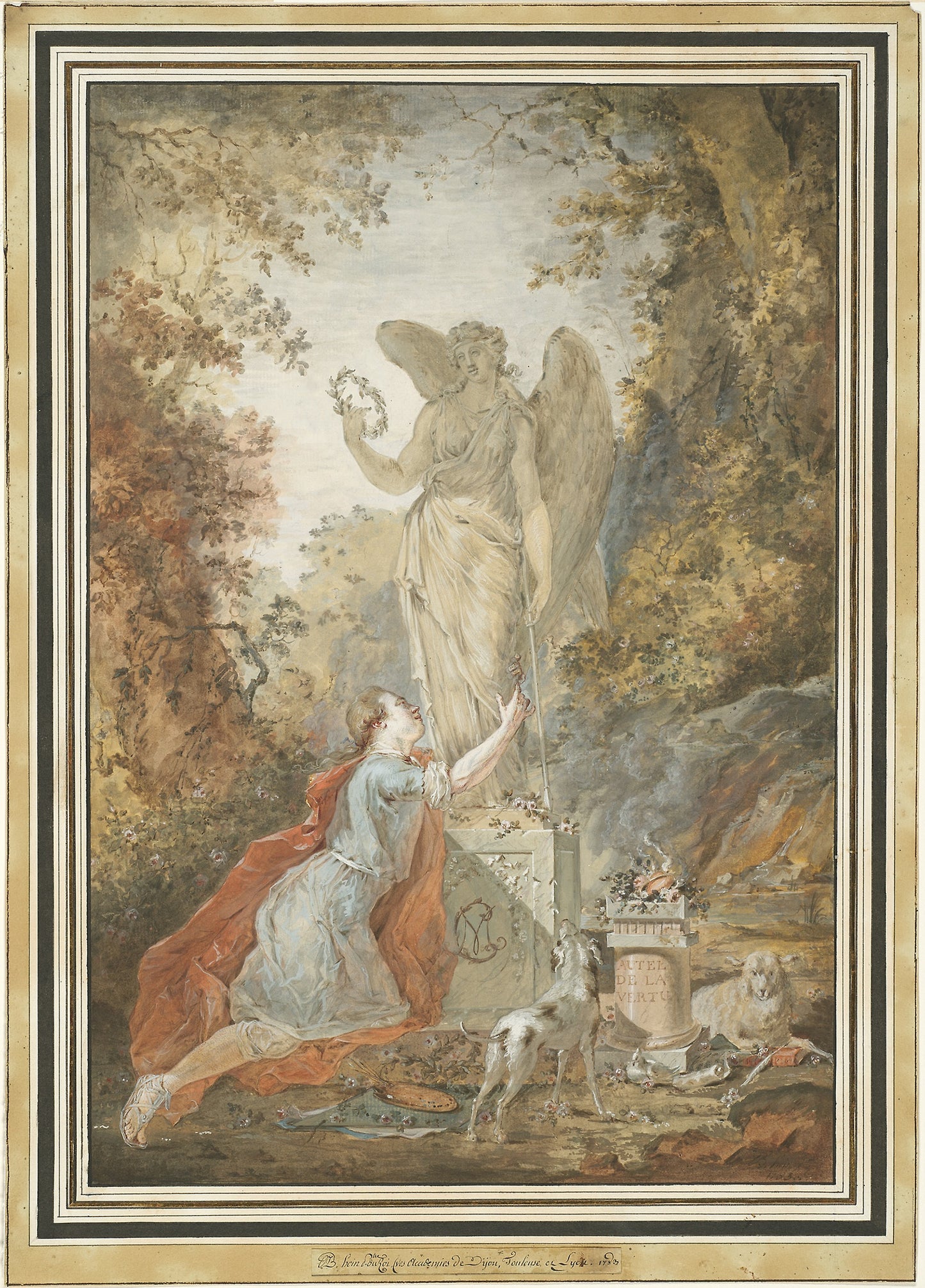 An Artist Adoring a Statue of Virtue - Claude Hoin, Poster Print Wall Art