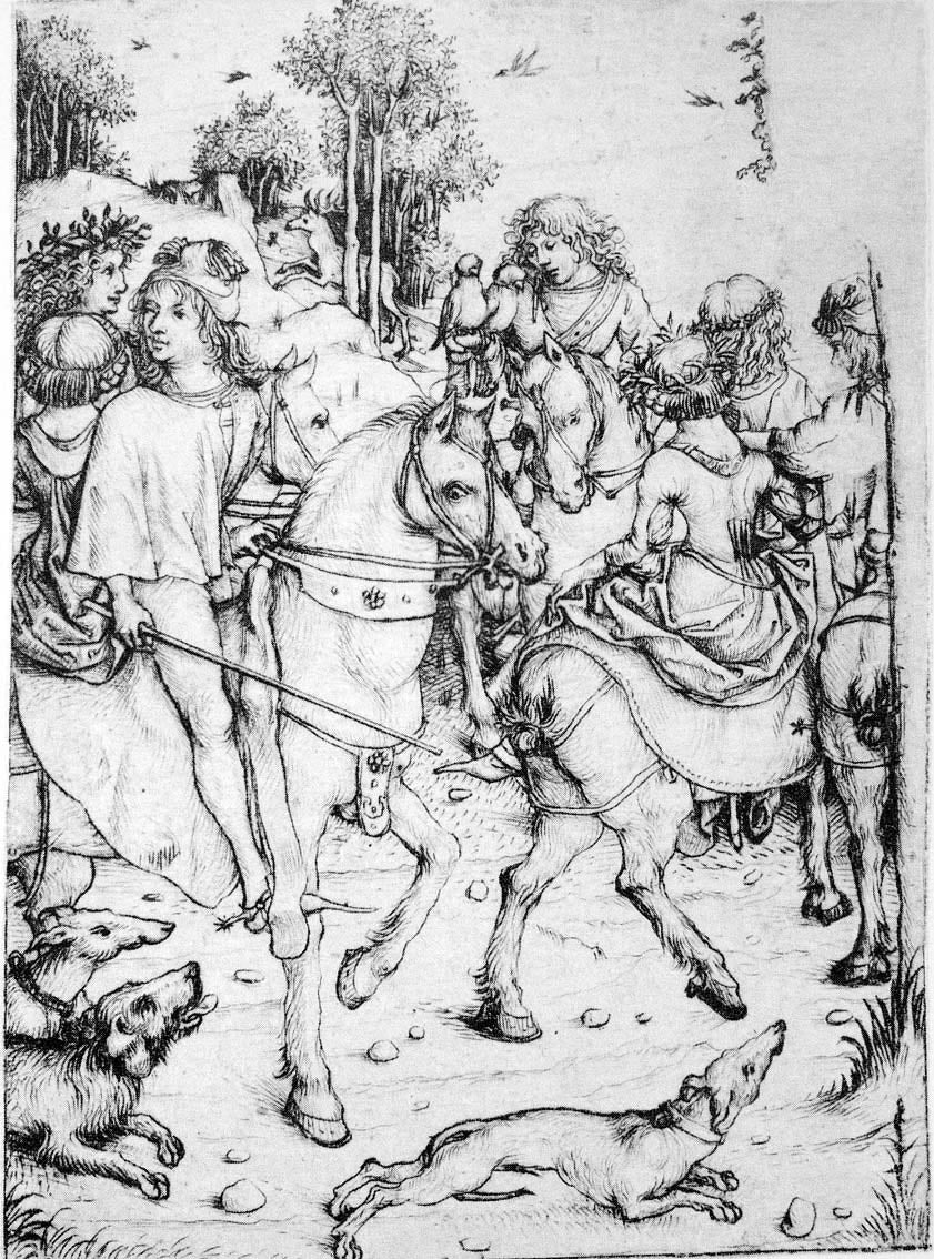 Departure for the Hunt, vintage artwork by Master of the Housebook, A3 (16x12") Poster Print