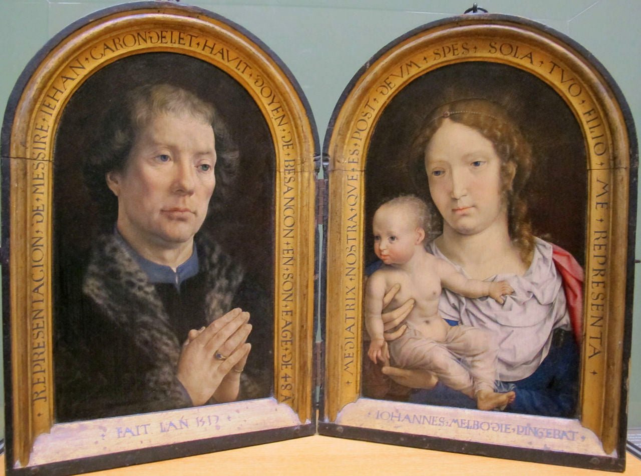 Diptych of Jean Carondelet, vintage artwork by Jan Gossaert, A3 (16x12") Poster Print