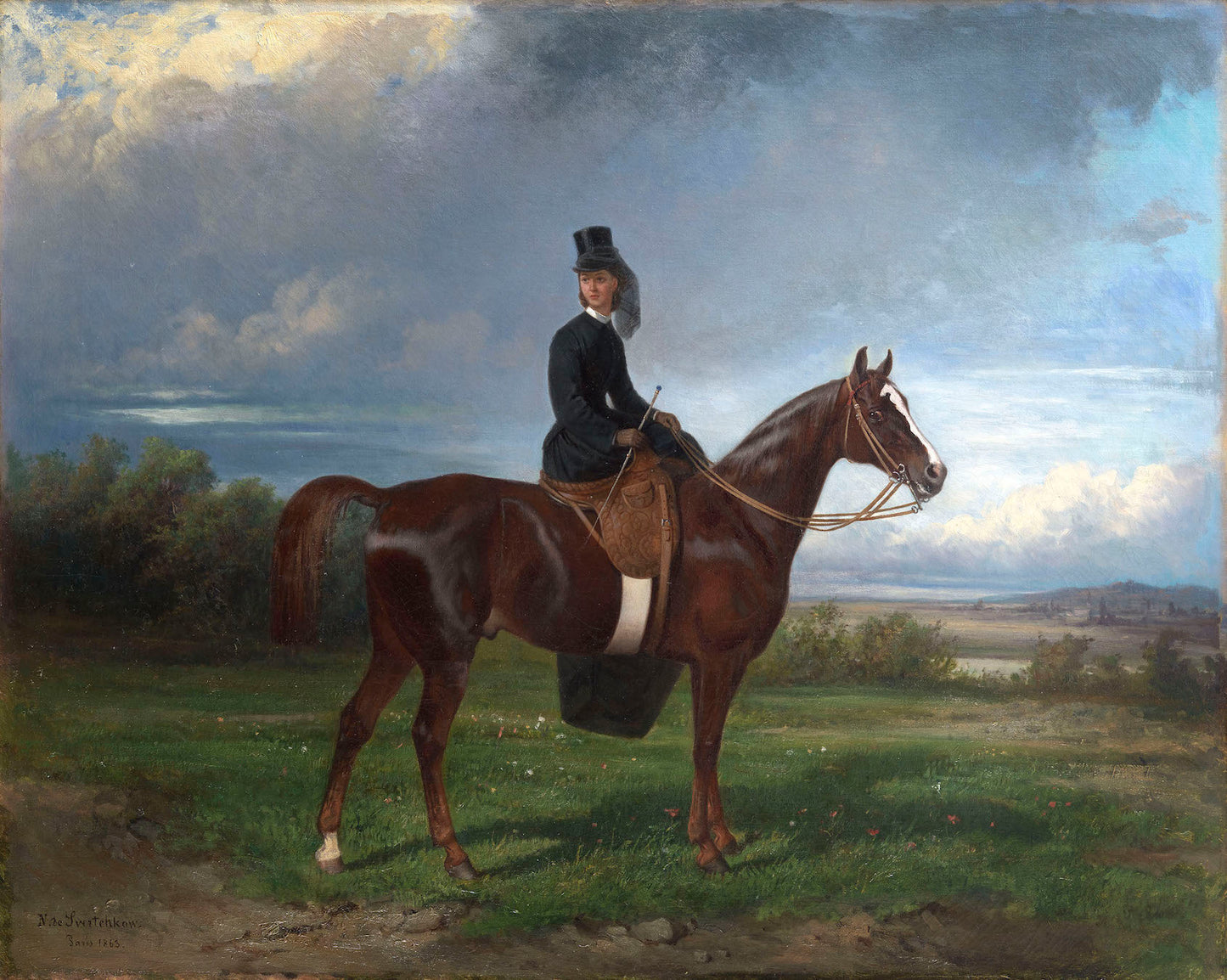Equestrian Portrait of Seymourina Poirson, vintage artwork by Nikolai Sverchkov, A3 (16x12") Poster Print