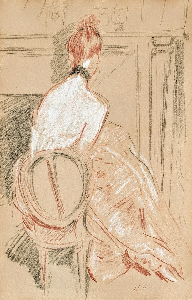A seated lady by Paul Cesar Helleu,A3(16x12")Poster