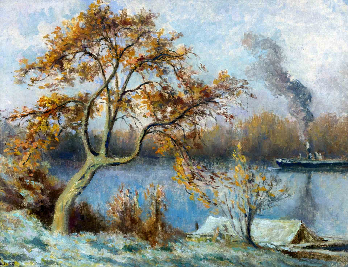 Boards of Seina at Spring - Les bords de Seine au printemps, vintage artwork by Maximilien Luce, 12x8" (A4) Poster