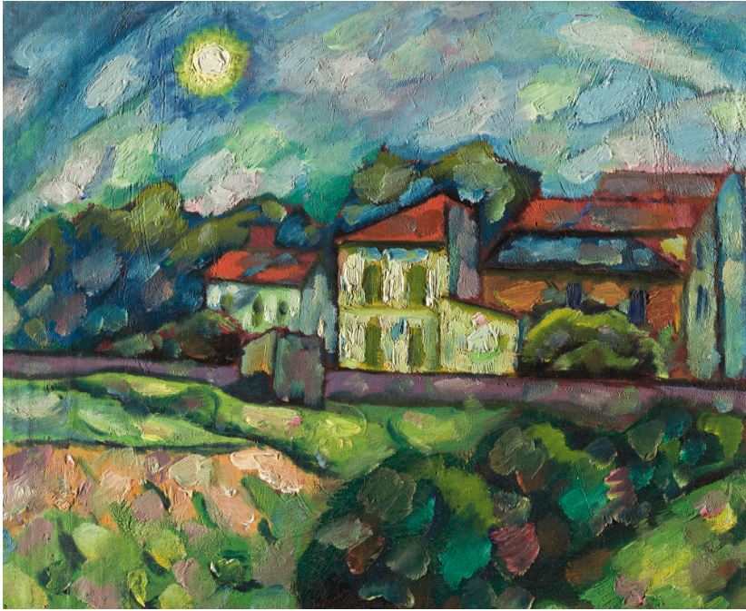 Landscape with Red Rofos, vintage artwork by Vladimir Baranoff-Rossine, 12x8" (A4) Poster
