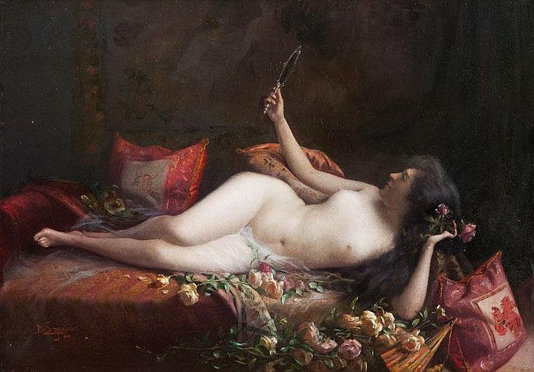 Nude on the Sofa, vintage artwork by Delphin Enjolras, 12x8" (A4) Poster