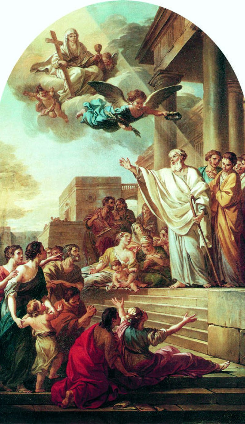 St Denis Preaching in France, vintage artwork by Joseph Marie Vien, 12x8" (A4) Poster