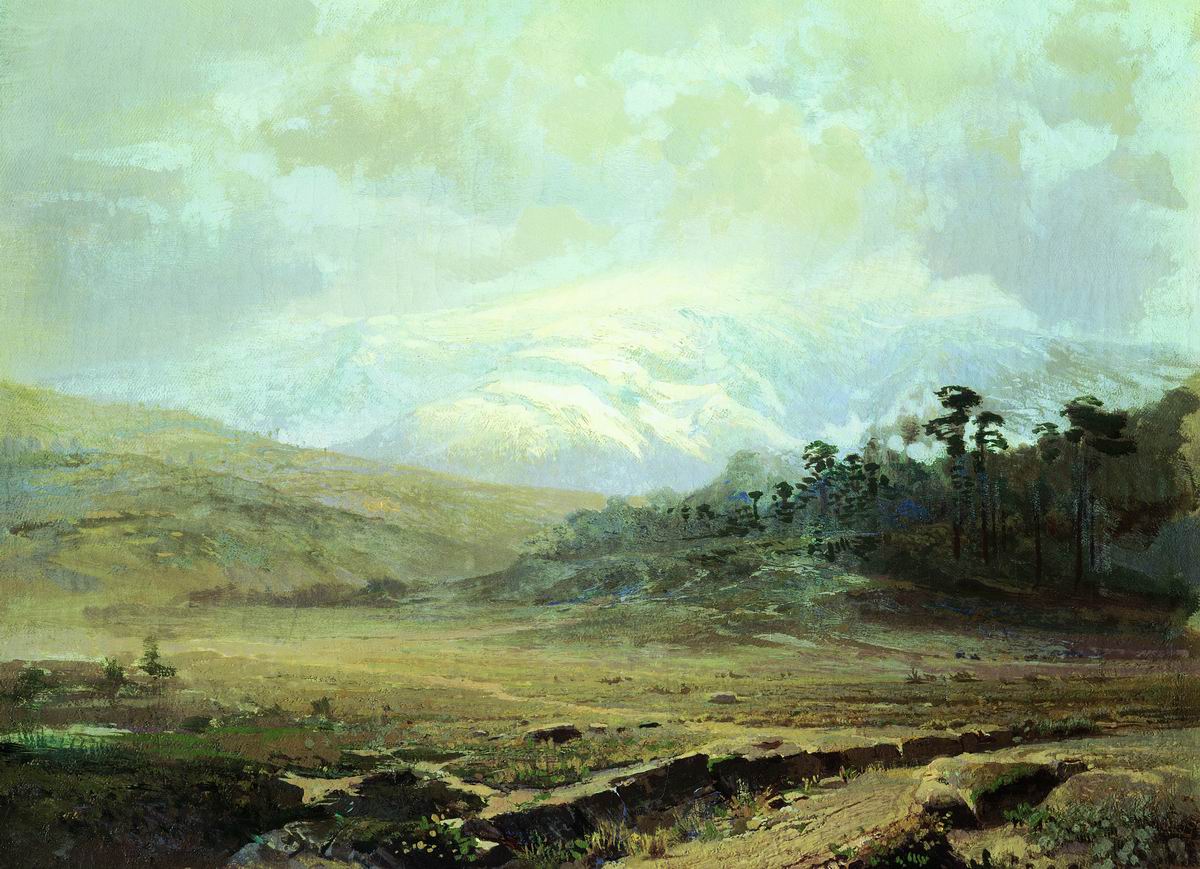 Crimean Mountains in Winter, vintage artwork by Feodor Vasilyev, 12x8" (A4) Poster