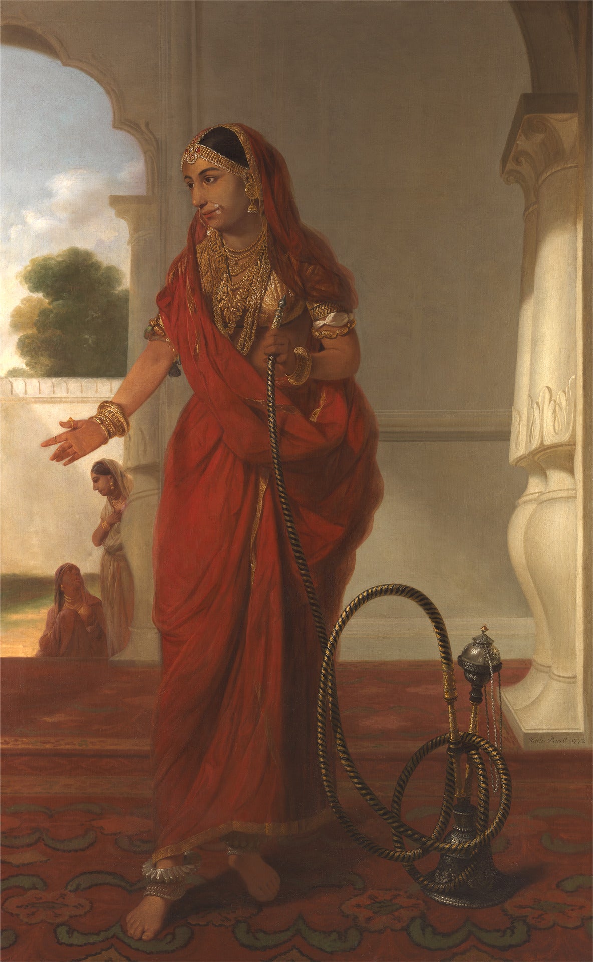 An Indian Dancing Girl with a Hookah, vintage artwork by Tilly Kettle, 12x8" (A4) Poster