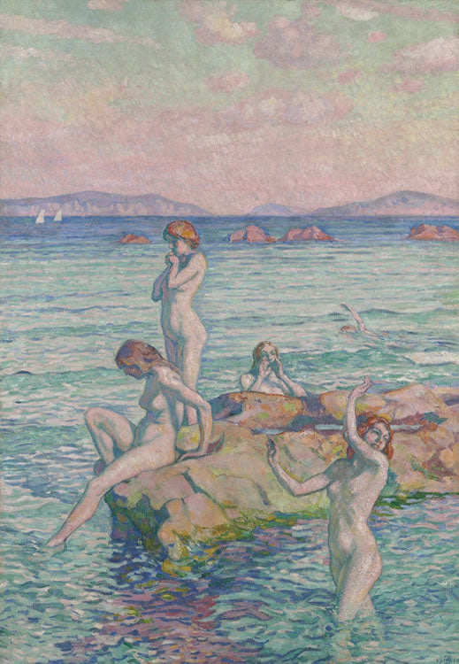 Bathers on the Rocks, vintage artwork by Theo van Rysselberghe, 12x8" (A4) Poster