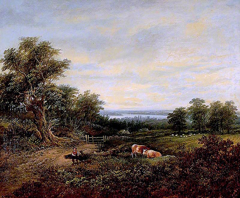 Orwell from Bridleway, Ipswich, vintage artwork by Robert Burrows, A3 (16x12") Poster Print
