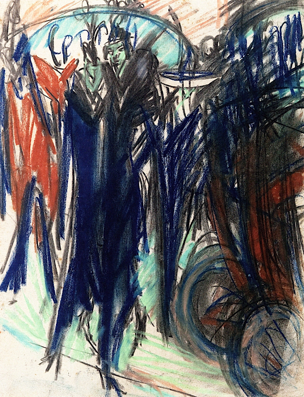 Cocottes on the Street, vintage artwork by Ernst Ludwig Kirchner, 12x8" (A4) Poster