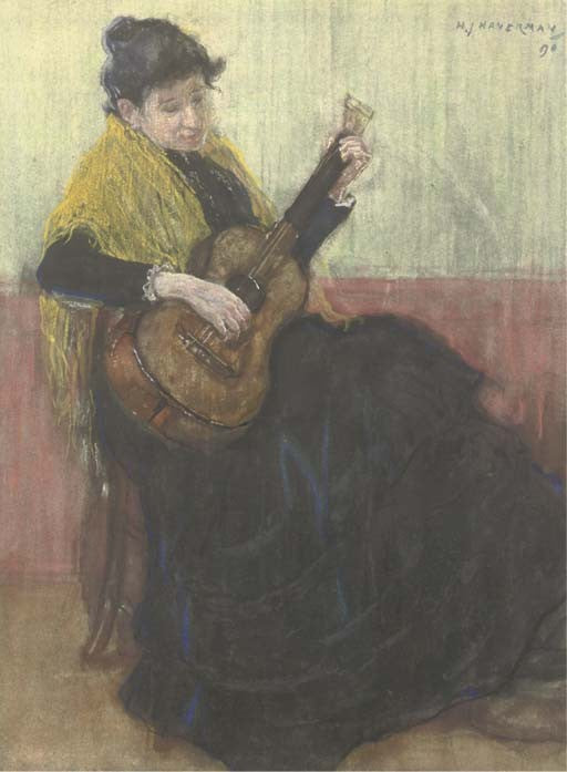 Playing the guitar, vintage artwork by Hendrik Johannes Haverman, 12x8" (A4) Poster