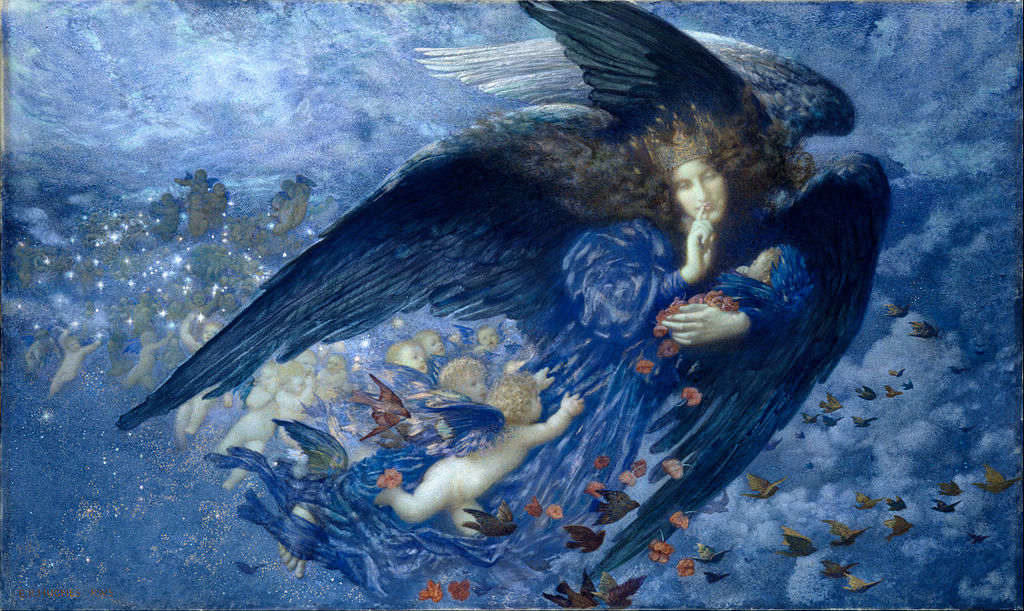 Night with her Train of Stars, vintage artwork by Edward Robert Hughes, 12x8" (A4) Poster