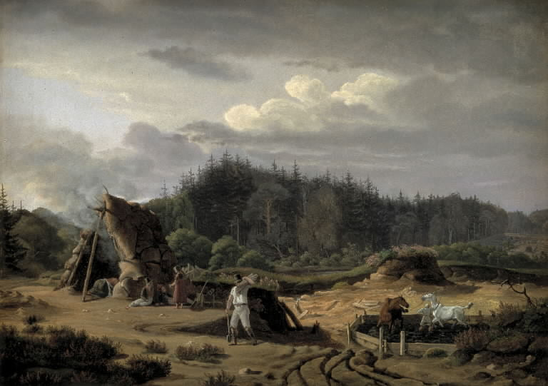 A Bog with Peat Cutters in Hosterkob, Sealand, vintage artwork by Ernest Fritz Petzholdt, A3 (16x12") Poster Print