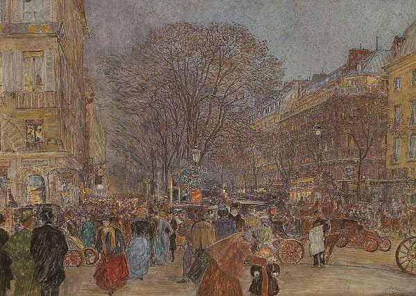 Boulevard Haussman, Paris, vintage artwork by Frederic-Anatole Houbron, 12x8" (A4) Poster