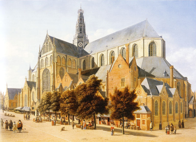 The Grote or St. Bavokerk in Haarlem, vintage artwork by Gerrit Adriaensz.Berckheyde, 12x8" (A4) Poster