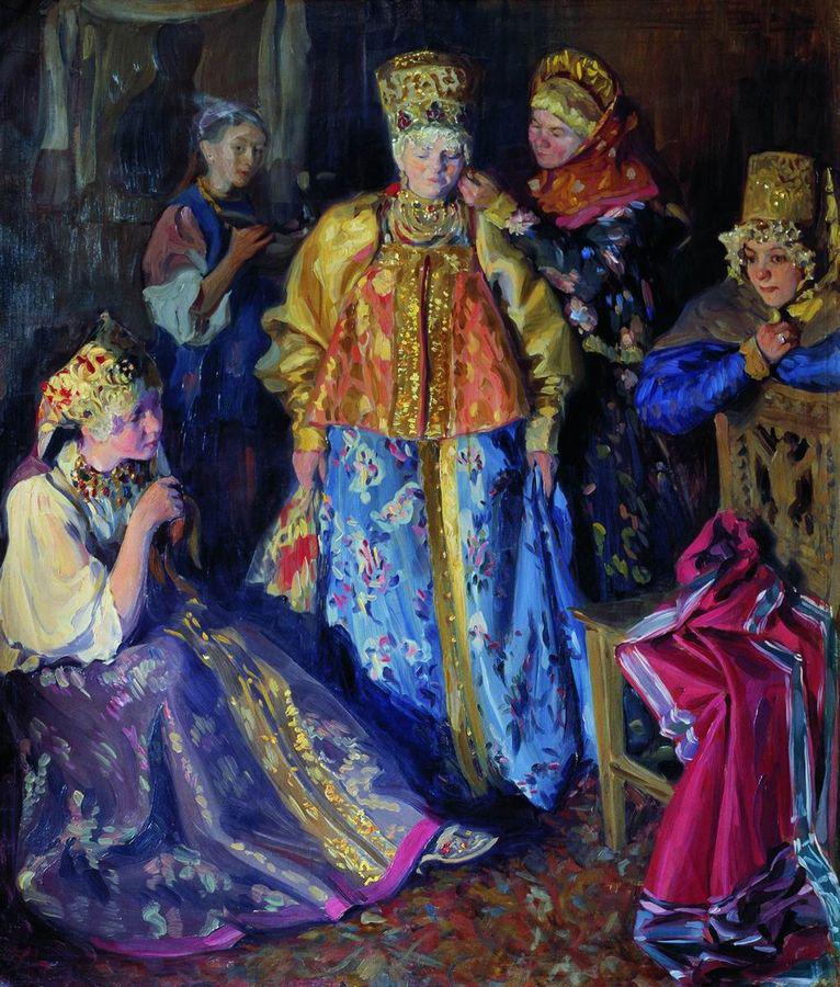 Dressing the Bride, vintage artwork by Ivan Kulikov, 12x8" (A4) Poster