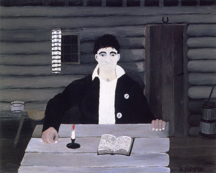 John Brown Reading His Bible, vintage artwork by Horace Pippin, 12x8