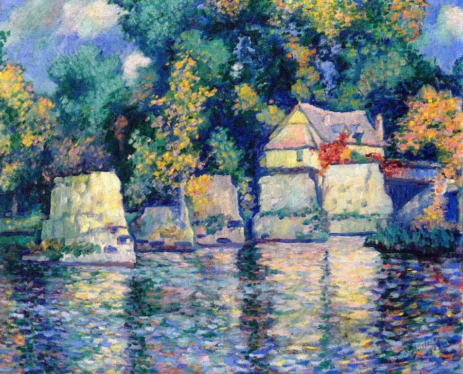 The Red Bridge in Vernon near Giverny, vintage artwork by Theodore Earl Butler, 12x8" (A4) Poster