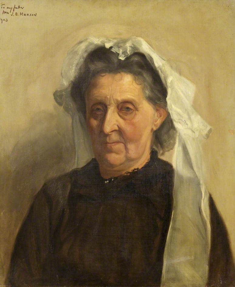 Old Woman in a White Cap, vintage artwork by James Bolivar Manson, 12x8" (A4) Poster